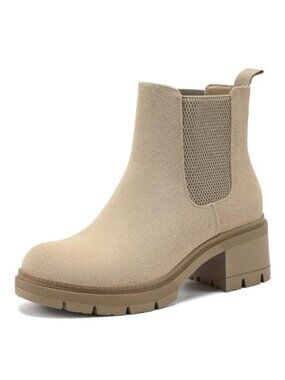 Wide Width Chelsea Ankle Boots Faux Suede Block Heel Slip On